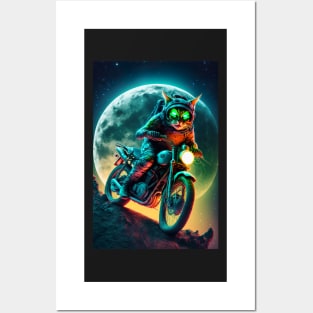 Cyber Cat Riding Dirt Bike Posters and Art